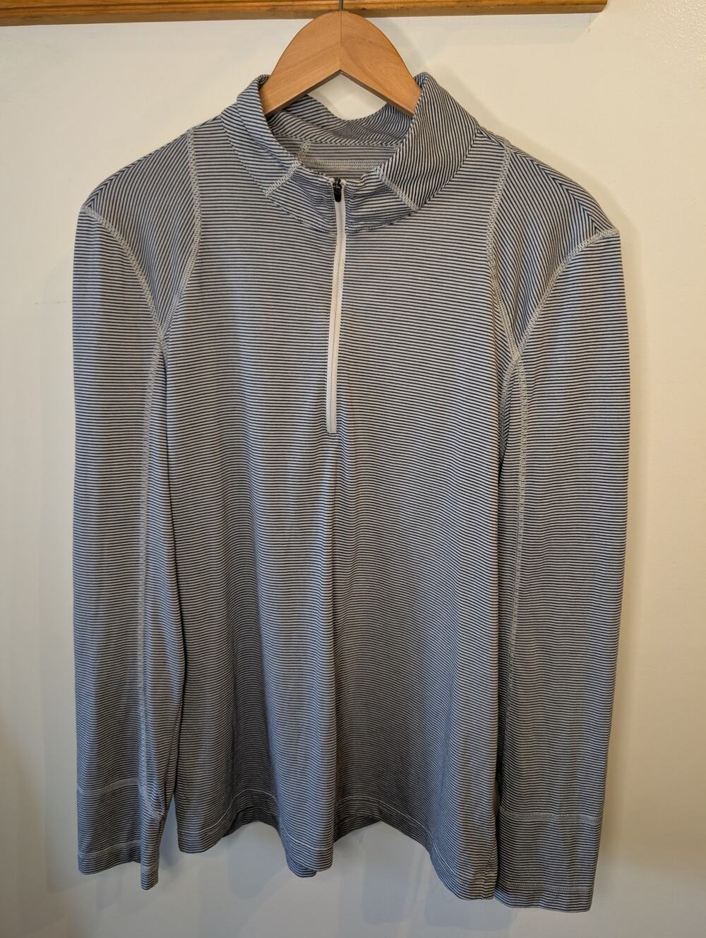 Toad&Co On Rush Quarter Zip Pullover Navy White Micro Stripe Organic Med